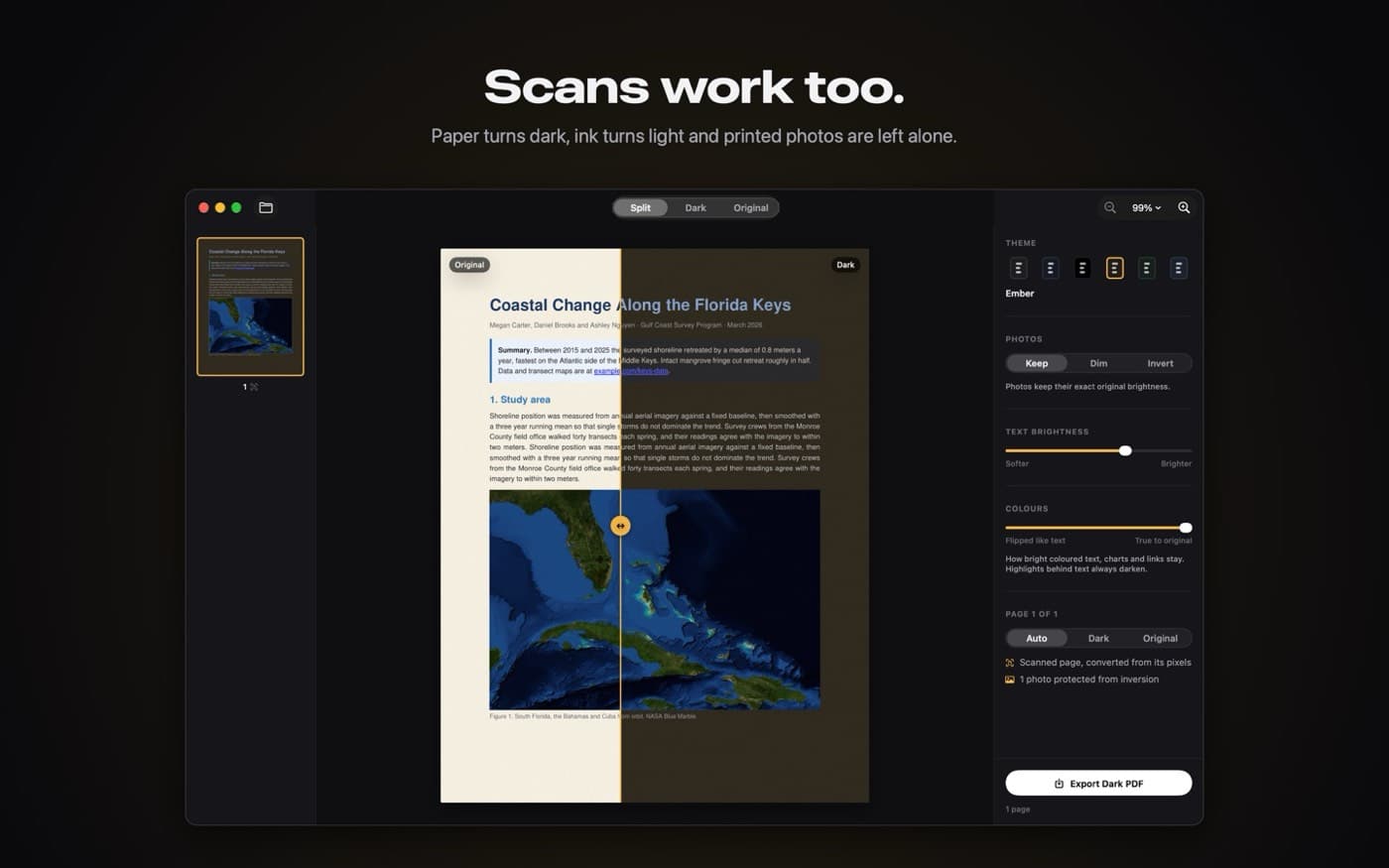 A scanned page with dark paper and light ink