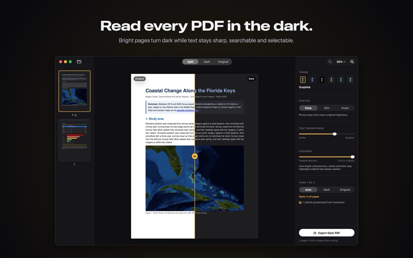 Nocturne on a Mac, a PDF half light and half dark