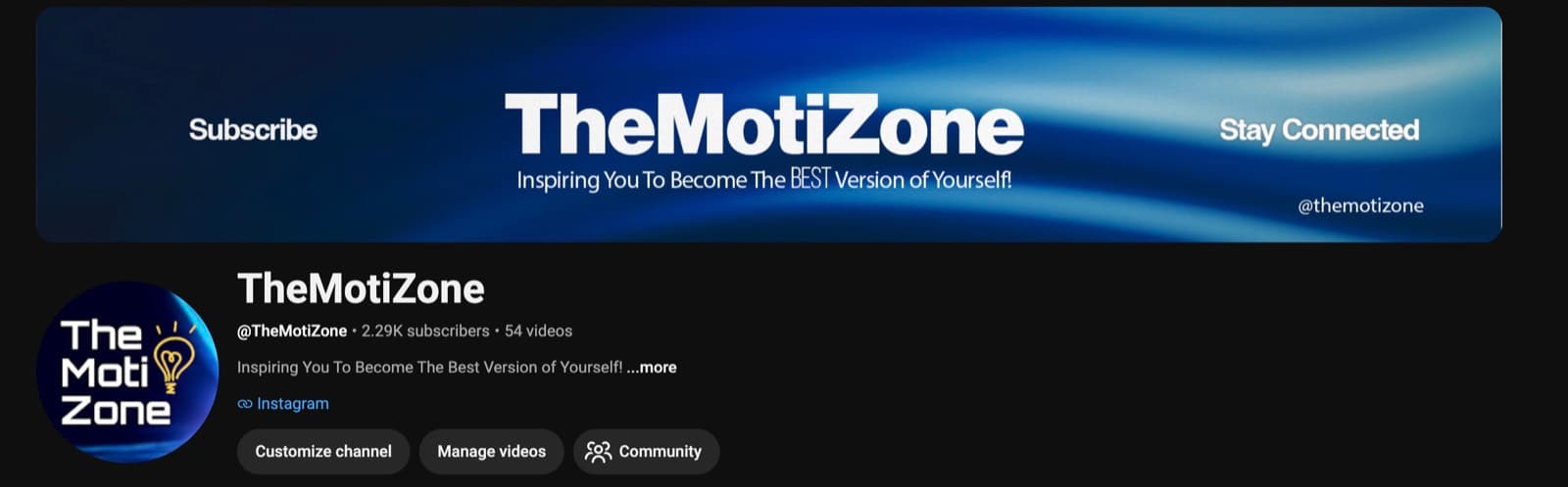 TheMotiZone channel home page on YouTube