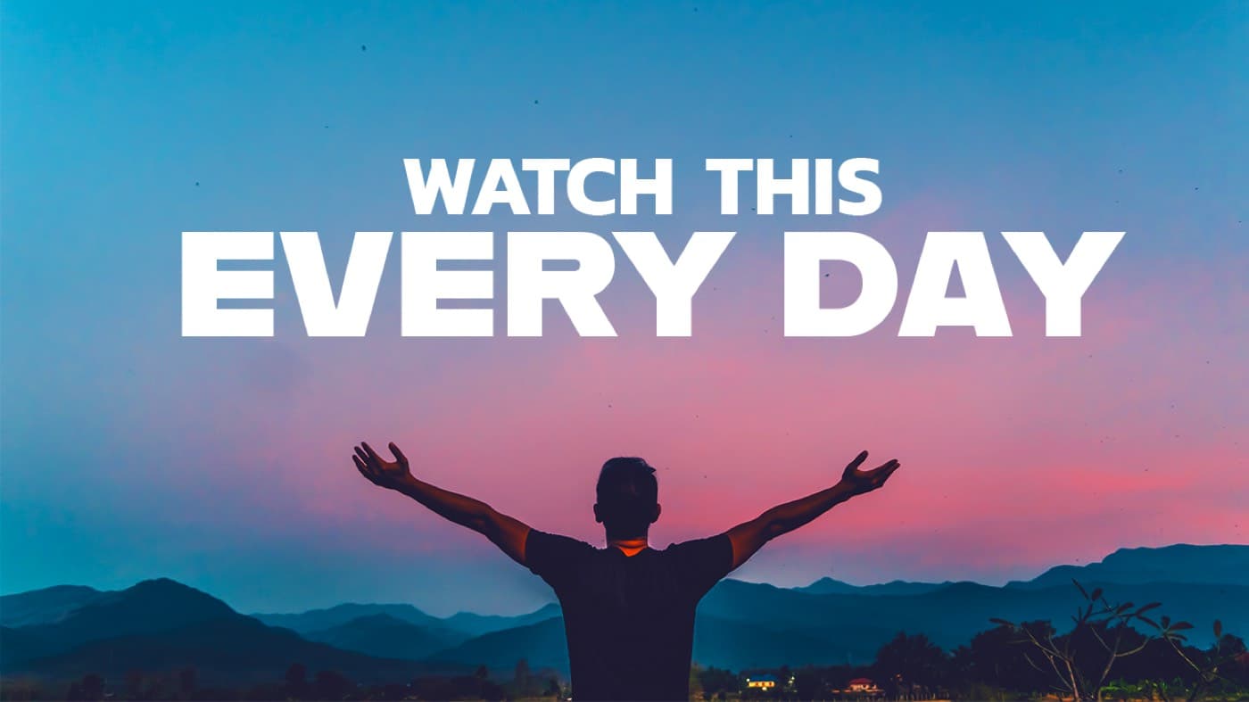 TheMotiZone thumbnail: a man with arms raised at sunset under the words Watch this every day